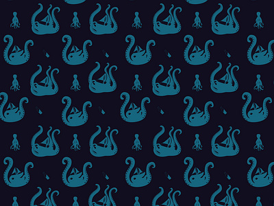 Victorian Sailing boat bottle illustration intricate kraken monochromatic mythical creature octopus pattern pattern design pirates repeat pattern sailing sailors sea creature ship tentacle vector victorian victorian pattern
