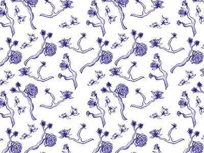 Flower Branches blooms blue branch branches chinoiserie chinoiserie pattern flora floral floral pattern flowers illustration leaves monochromatic nature painting pattern repeat pattern tree branch watercolor watercolor painting