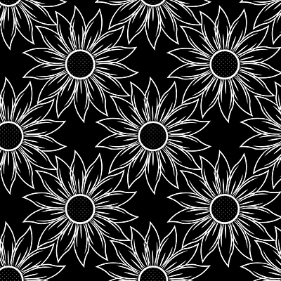 Sunflowers black black white black and white daisy dots floral design floral pattern flower pattern flowers giant sunflowers illustration large scale pattern lines nature pattern polka dots repeat pattern spring summer vector