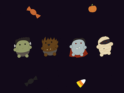 Halloween Monsters adorable candy candy corn cute dracula frankenstein illustration monsters mummy october pumpkin vampire vector werewolf