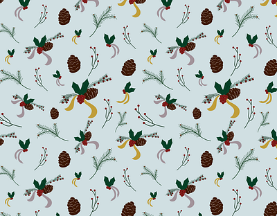Winter Flora berries branches christmas christmas decorations festive gold holiday decor holly illustration mistletoe pattern pine cone ribbons silver snow surface pattern twigs winter winter decor winter flora