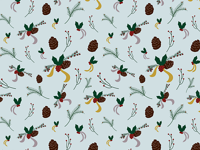 Winter Flora berries branches christmas christmas decorations festive gold holiday decor holly illustration mistletoe pattern pine cone ribbons silver snow surface pattern twigs winter winter decor winter flora