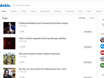 News feeds website home page design