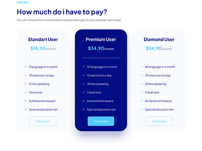 Web Page Pricing Section