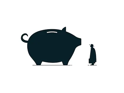 Grow your money app black dark finance illustration minimal money pig piggy web