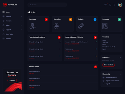 Client Area Template for Secured.gg clientarea dashboard game host hosting servers template ui ux web whmcs