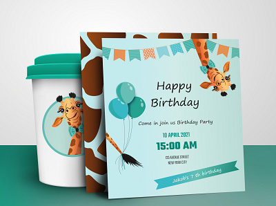 Birthday card banner birthday card gift giraffe graphick happy happy birthday party ui