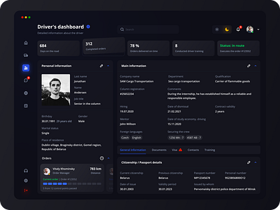UX/UI | Driver's Dashboard for the cargo transportation service