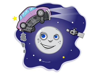 Car Over the Moon- Full car illustration illustrator moon