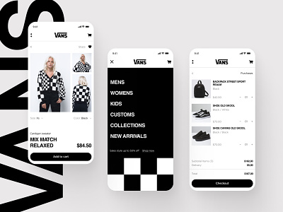 Vans store app concept app bw clothing concept design ecommerce fashion mobile app shoes ui ux vans
