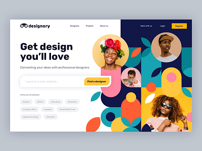 Designory - Designers Directory website colors concept design header landing landingpage pattern ui uidesign vibrant website design
