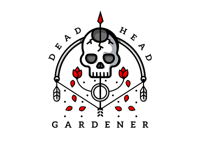 Dead Head Gardener arrow bow design feather flower illustration logo red skull