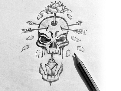 Skull Concept Sketching. arrow flower pencil process sketch skull