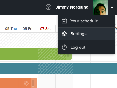 User Dropdown dropdown log out schedule settings user