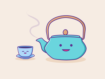 Tea Time character design illustration japanese kawaii tea cup tea pot