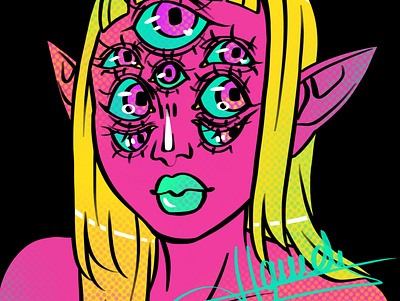 Eyes eyes neon neon colors portrait procreate