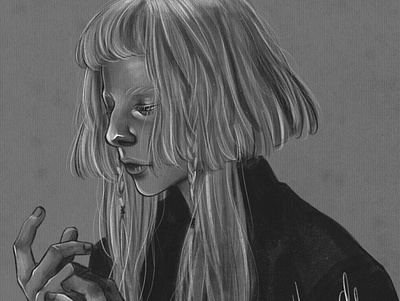 Aurora blackandwhite digital art illustration portrait procreate