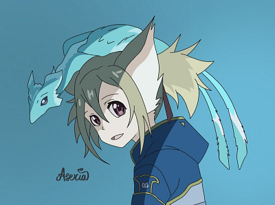 Silica and Pina anime cute dragon drawing procreate silica sword art online