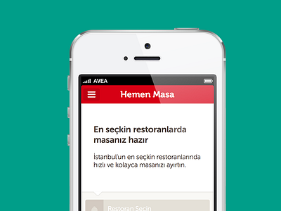 Hemen Masa (iPhone App) app design booking app clean design app design flat flat design full view hemen masa iphone app
