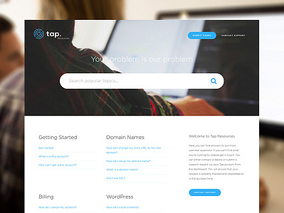 Tap - Resources Page clean design simple support ui web web design website wordpress