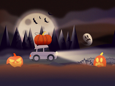 On my way to Halloween 🎃 car halloween illustrator night pumpkin road spooky season