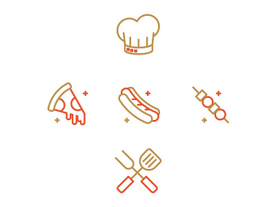 Food icons bbq chefs hat food grill hot dog pizza