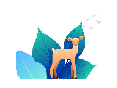Hello deer blue cute gradients green illustration illustrator leaf vector