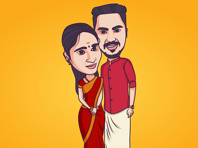 Wedding Caricature adobe attire caricature couple design doodlekite illustration illustrator indianwedding traditional vector warmcolors wedding yellow yellowish