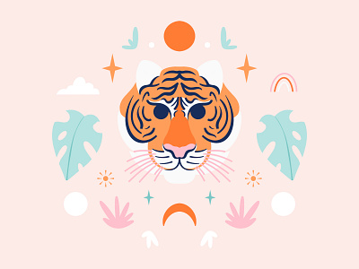 Hello Tiger animal cute animals digital art illustration nature nature art pattern procreate symmetry tiger