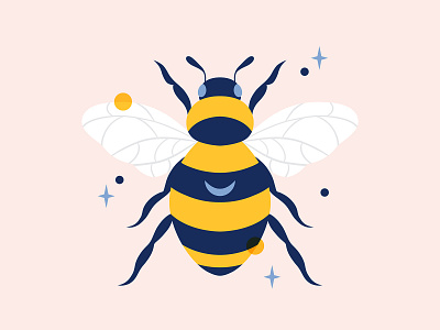 Busy Bee animal bee bees blue botanical busy bee digital art graphic design illustration insect moon nature nature art yellow