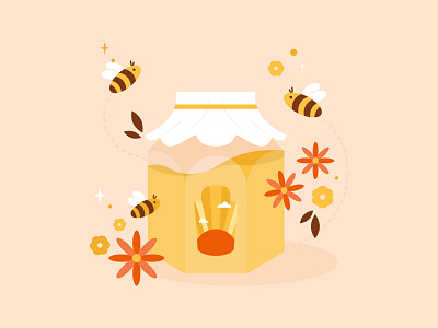 Honey Bees adobe illustrator bees botanical brown digital art floral honey honey bees illustration inktober nature nature art red vector art yellow
