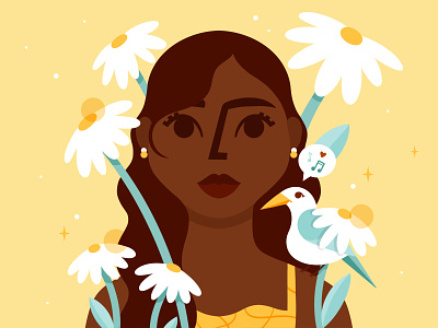 Daisies in Autumn character character design character illustration daisy digital art flowers illustration nature nature art portrait portrait illustration powerful woman procreate yellow