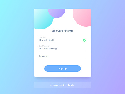 Promto Sign Up Form gradient material design minimal sign up