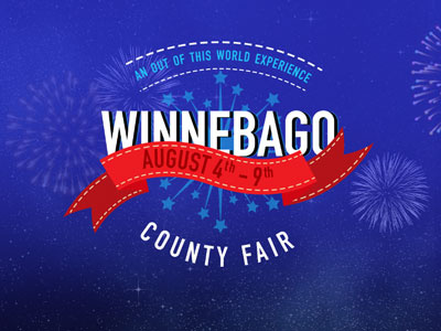 Winnebago County Fair ad advertising badge fireworks