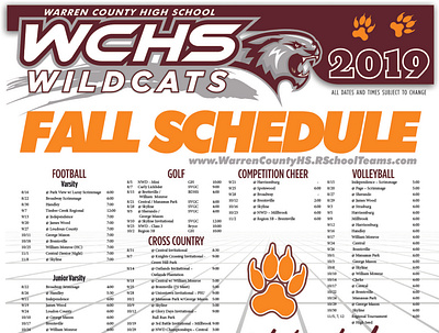 Fall 2019 Athletic Calendar - WCHS print print design typography