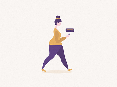 Walking woman message app texting walking woman