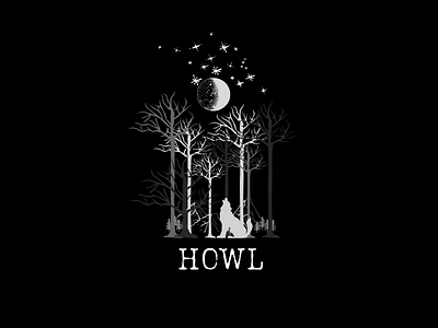 Howl art beauty bold branding design forest illustration inspiration moonlight nature unique vintage illustration vintage logo wolf logo