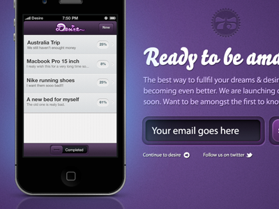 Desire App Webpage app form input iphone iphone app landing page subscribe violet website