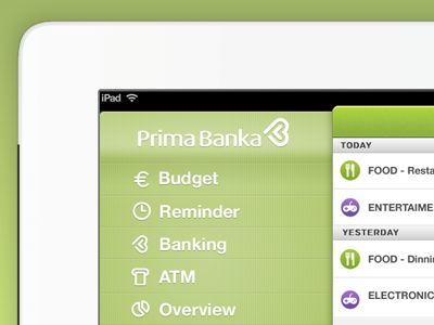 Primabanka app ipad ui user interface