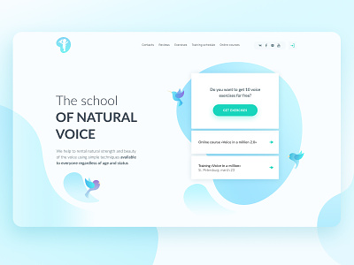 Website first screen for «The school of natural voice» bird blue clean clean design clean ui first screen gladkovcompany landing landingpage natural ui ux voice web web design website