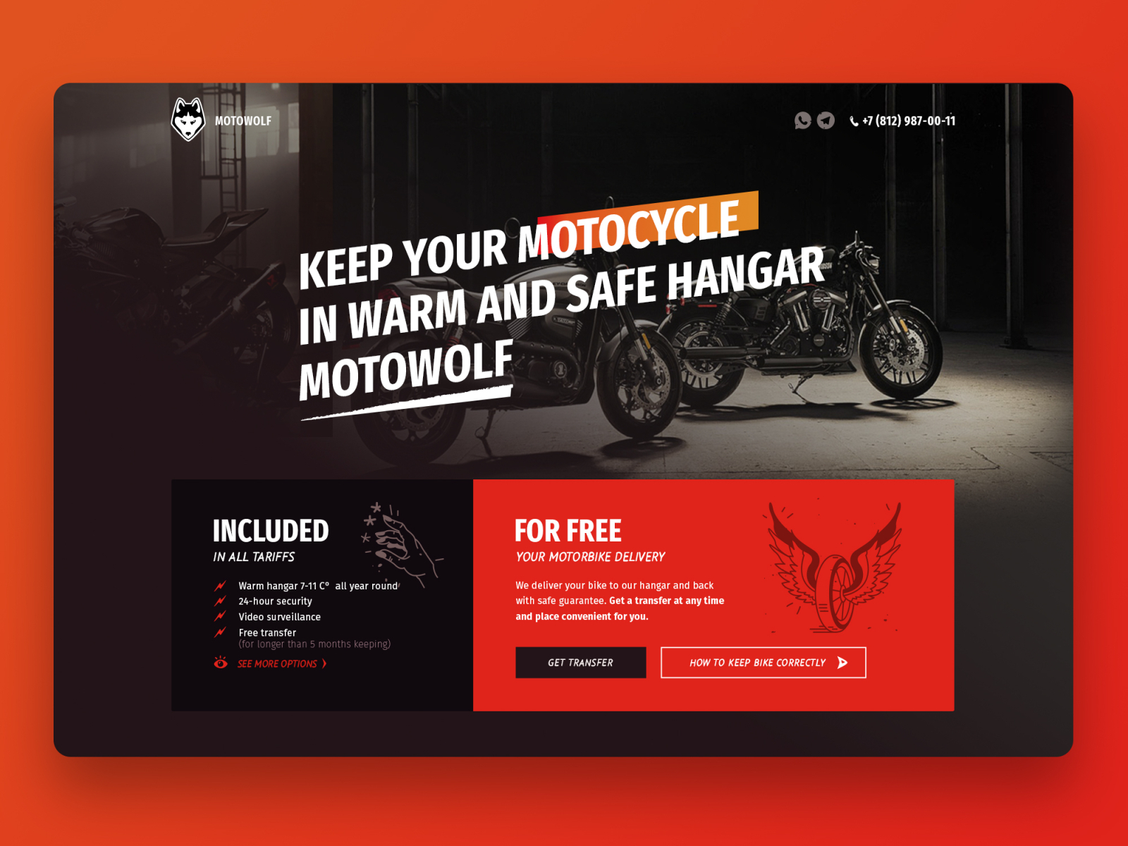 Welcome screen MOTOWOLF landing page by GLADKOV on Dribbble
