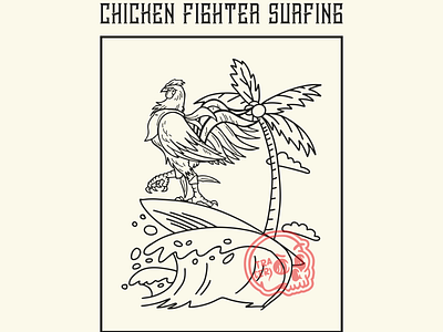 chiken fighter surf design flat illustration logo vector