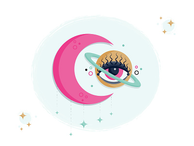 You Saw the Whole of the Moon celestial crescent eye galaxy illo illustration jupiter moon moonlight planet psychic saturn space star vector