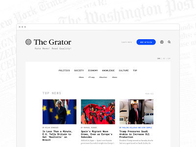 The Grator Main Page clean community extension news paper read social media ui ux