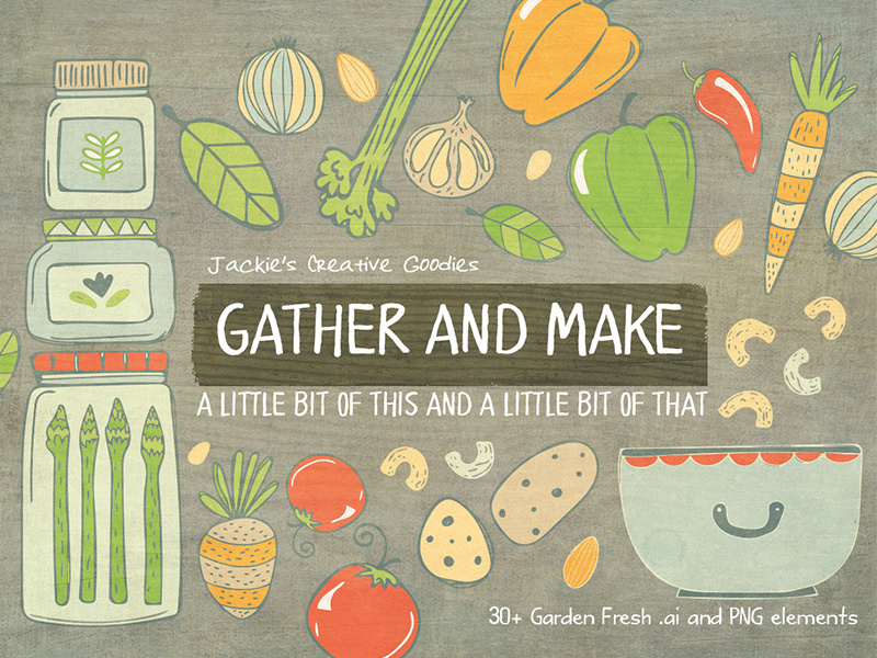 Gather and Make, a Vector Doodle Collection vector graphics vector elements vegetables