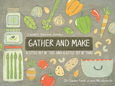 Gather and Make, a Vector Doodle Collection vector elements vector graphics vegetables