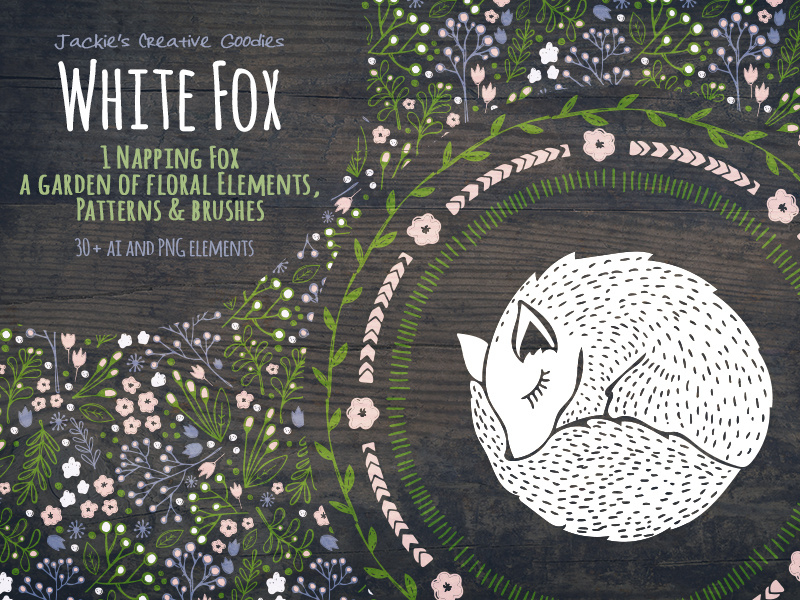 White Fox: A Hand Drawn Collection woodland pattern floral fox hand drawn
