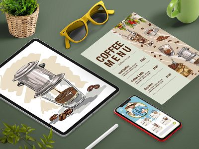 collection of templates for advertising coffee adobe app store branding coffee coffee and design elements cover design design flowers graphic design illustration logo seamless pattern sketch store vector
