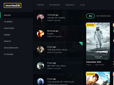 Web based movies app ui app dark dashboard interface movies online movies tv series tv shows ui user interface ux web