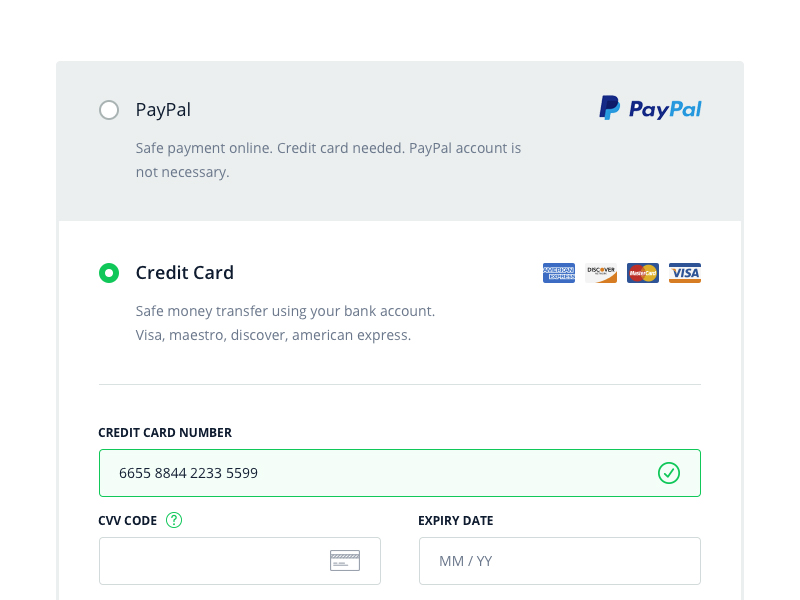 Checkout form, payment details by Drasius M. on Dribbble